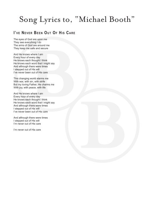 Song Lyrics to, “Michael Booth” - Booth Brothers
